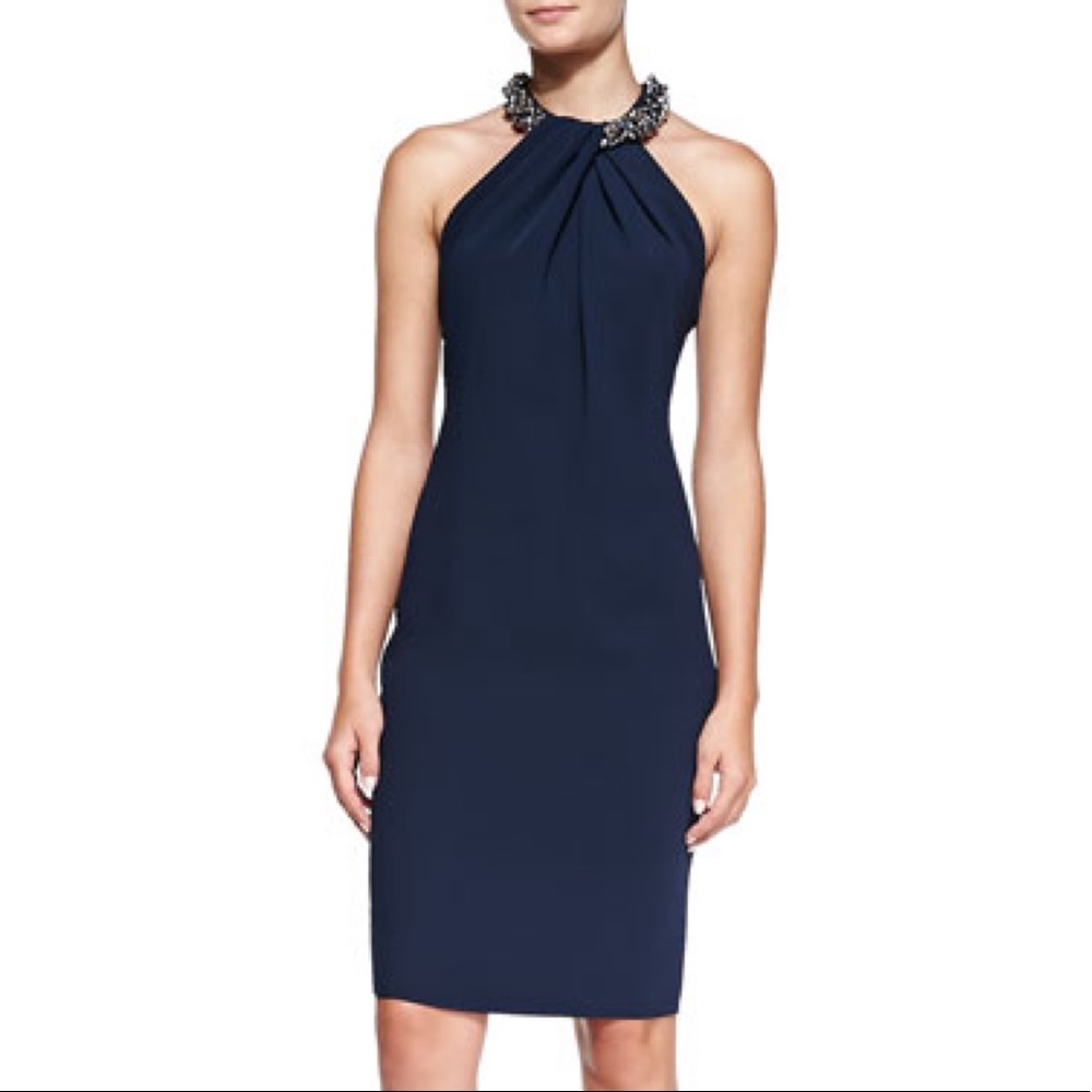Carmen Marc Valvo Beaded-Neck Toga Dress - Picture 2 of 10